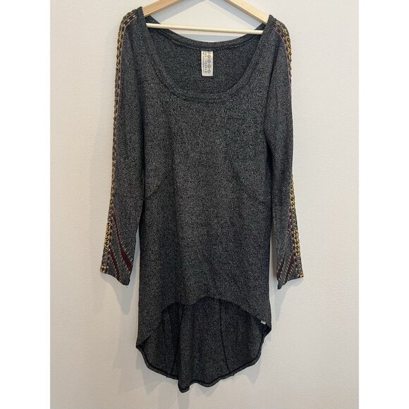 Free People Tops - Free People Women Dress Tunic Medium Gray Boho Stretch Embroidery Wool Blend
